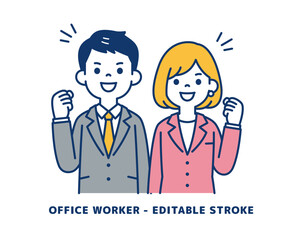 やる気満々の、ビジネスマンのベクターイラスト素材＿男女セット