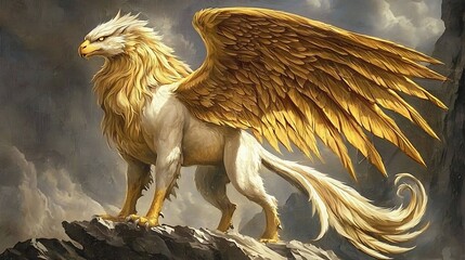 Golden griffin mythical creature illustration
