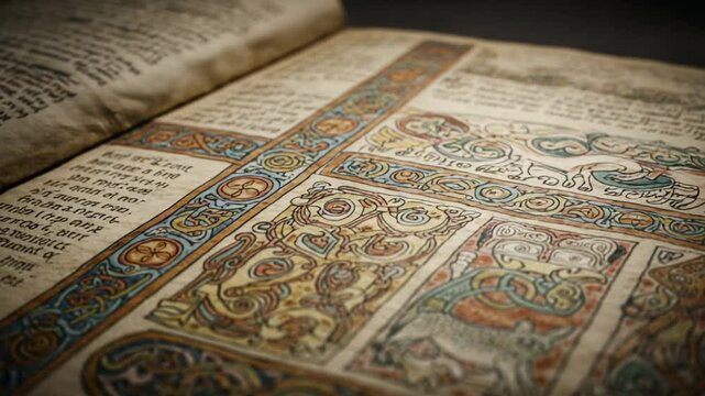 Ancient illuminated manuscript with intricate designs