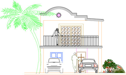 vector illustration of architectural design of simple classic vintage ethnic traditional house facade building 