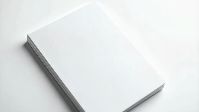 Close up of a stack of white paper sheets on a white surface, showcasing the edge and texture of the material for print or design projects.