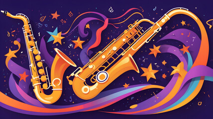 Naklejka premium Flat Vector saxophone Illustration of Musical Instruments with Jazz Theme