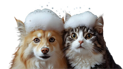 Furry Friends cat and dog Grooming Day – Clean Pet Scene with White Backdrop