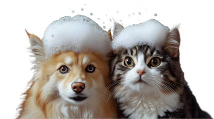 Furry Friends cat and dog Grooming Day – Clean Pet Scene with White Backdrop