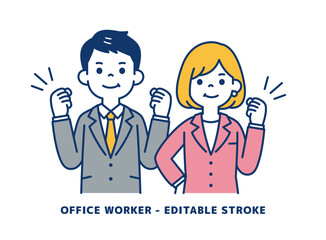 仕事で張り切る、ビジネスマンのベクターイラスト素材＿男女セット