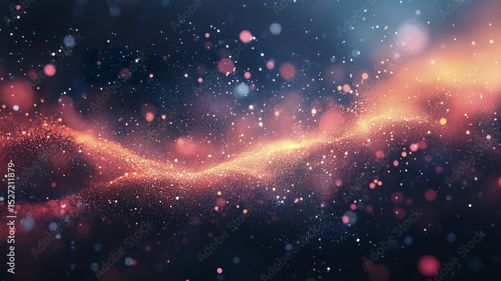 Poster colorful abstract background with glowing particles and light effects, creating dreamy
