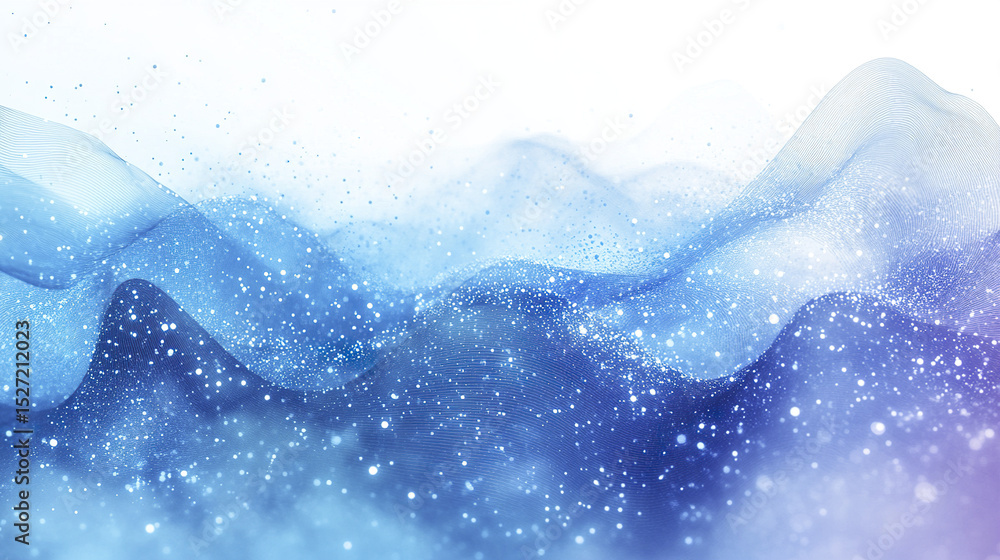 Poster abstract blue waves with sparkling particles create serene and dreamy atmosphere
