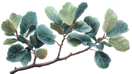 Artistic Watercolor Illustration of Fiddle Leaf Fig Plant Against PNG Transparent Background