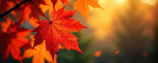 Blurred maple leaves, red & yellow, festive bokeh, maple, golden