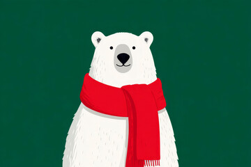 illustrator of White bear and scarf on green background with copy space. Winter shopping and holidays concept.