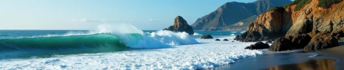 Dramatic Pacific waves crash on Big Sur's rocky coast , water, turquoise