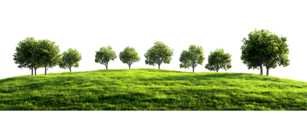 Minimalist Green Hills and Trees with Sky, White Background PNG grass and trees