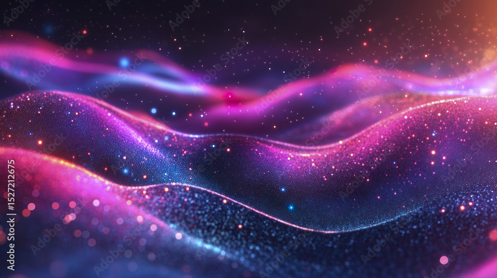 Poster vibrant waves of colorful light create mesmerizing cosmic background filled with sparkles