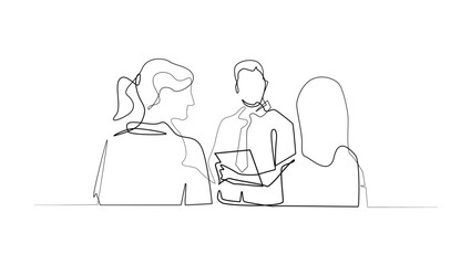 Business Meeting, One Line Drawing Vector on White Background