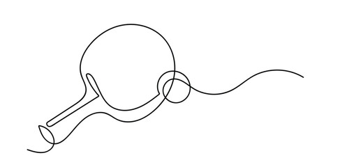 Table Tennis, One Line Drawing, Isolated on White Background