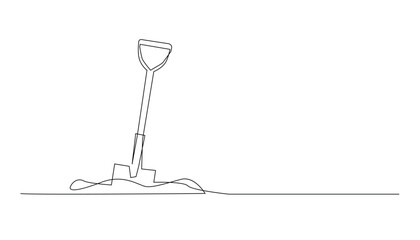 Shovel One Line Drawing, Isolated on White Background.