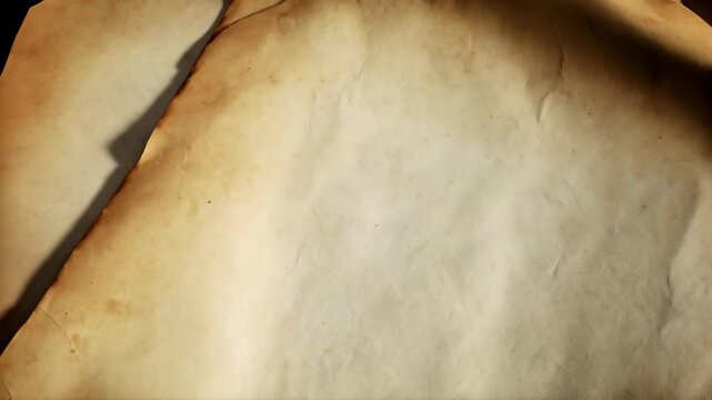 Aged parchment paper texture with frayed edges and subtle folds, ideal for vintage designs and maps, with light beige hues.