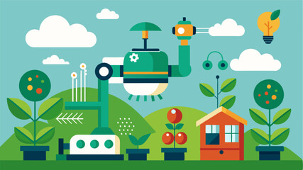 An illustration of the potential benefits of automated greenhouse fertilization on a global scale with increased crop yields and more efficient use of resources leading to a more. Vector illustration