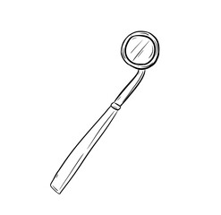 dental mirror digital drawing isolated black and white