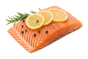 Fresh salmon fillet with lemon and rosemary isolated on transparent background