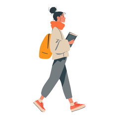 Naklejka na ściany i meble Person holding a book is walking illustration character orange vector
