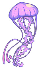 Purple pink jellyfish illustration lineart hand drawn