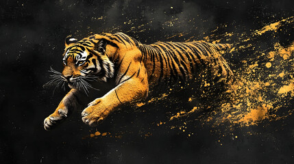 A majestic tiger in motion, a dynamic design.