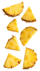 Falling pineapple slices isolated on transparent background