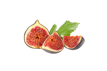 PNG,Fresh figs with leaves, isolated on white background