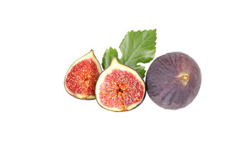 PNG,Fresh figs with leaves, isolated on white background