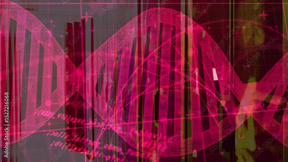 Poster helix gaining opacity, shifting left, pulsing data points, rotating to visualize molecular analysis