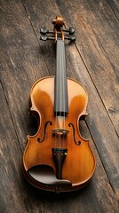 Elegant Wooden Violin on Rustic Wood Background for Music Lovers