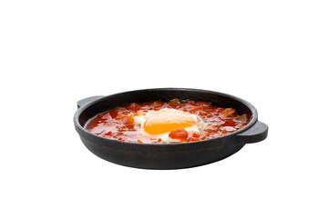 PNG,Shakshuka in black bowls, isolated on white background