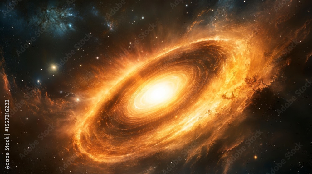 Canvas Prints fiery cosmic nebula with swirling gases and bright core in deep space.