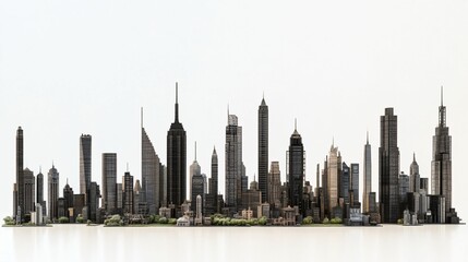 Detailed Urban Skyline Silhouette on Bright Background for Designs