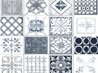 Elegant Decorative Patterns in Blue and White Tile Design Art