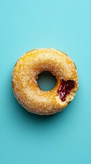 Bright Glazed Doughnut with Jelly Filling on Vibrant Blue Background