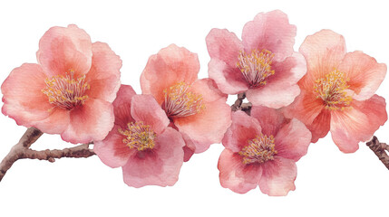 Watercolor Pink Cherry Blossom Flowers on a PNG transparent background