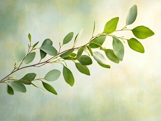 Green Leafy Branch on Soft Abstract Background for Nature Themes
