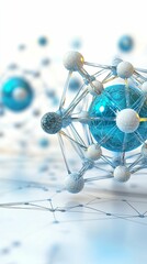 Blue and White Abstract Molecular Structure with Spheres and Lines