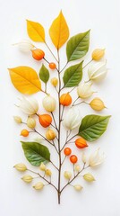 Colorful Autumn Leaves and Branches with Decorative Berries and Pods
