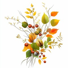Vibrant Autumn Foliage with Colorful Leaves and Fruits Decorations