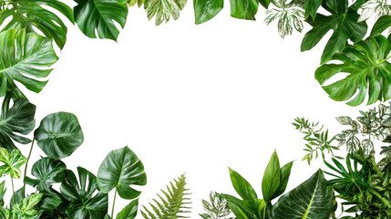 Green leaves border on PNG transparent background for design decoration or concept