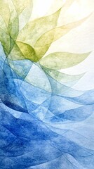Abstract Watercolor Leaves in Blue and Green Tones for Artistic Design