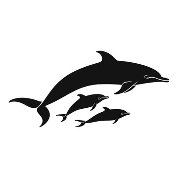 Dolphine and 2 cubs silhouette illustration animals vector