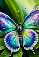 Butterfly with Dew-Kissed Leaves