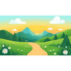 Naklejka premium An outdoor trail in the mountains outdoors green illustration vector