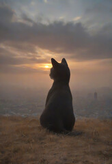 Contemplative Cat at Sunset