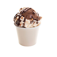 Delicious chocolate and vanilla ice cream scoop in a cup isolated on transparent background