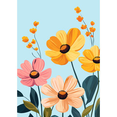 Yellow and orange and pink flowers illustration colorful art vector